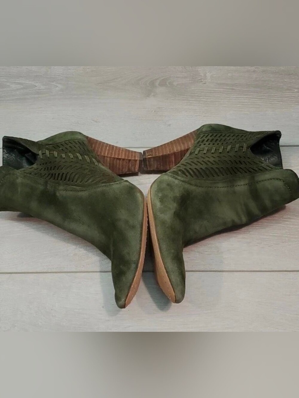 Vince Camuto Olive Green Suede Cutout Ankle Booties